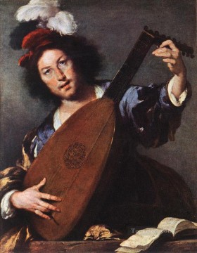 ベルナルド・ストロッツィ Painting - リュート奏者 イタリア・バロック ベルナルド・ストロッツィ